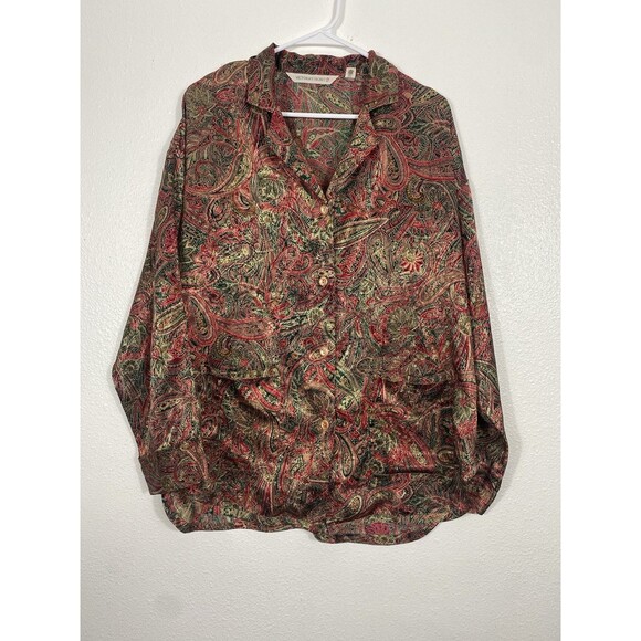 Victoria's Secret Other - Victoria's Secret Vintage 90's Red Green Gold Paisley Night Shirt Size M